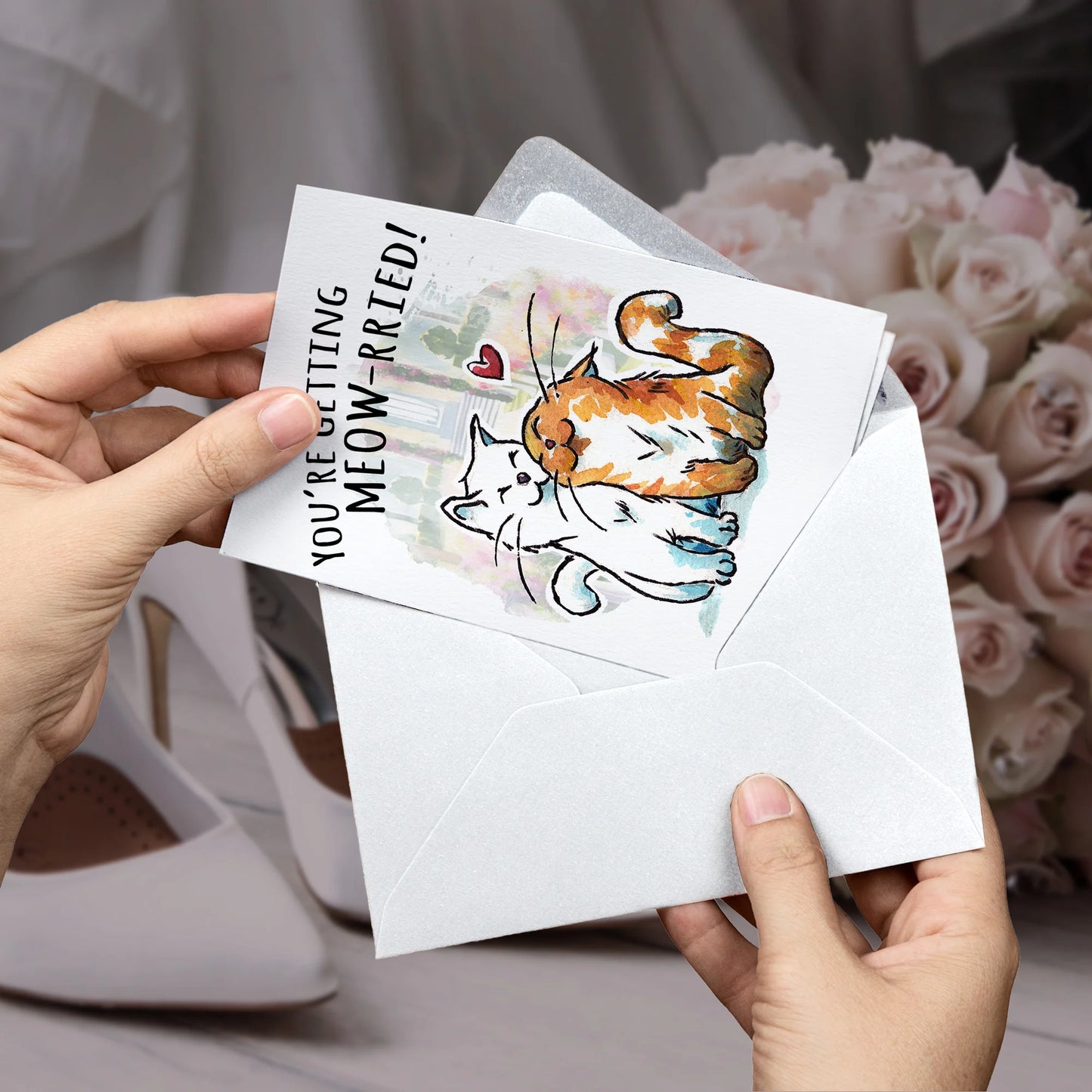 "Getting MEOW-rried" - Funny Cute Cat in Love Wedding Card