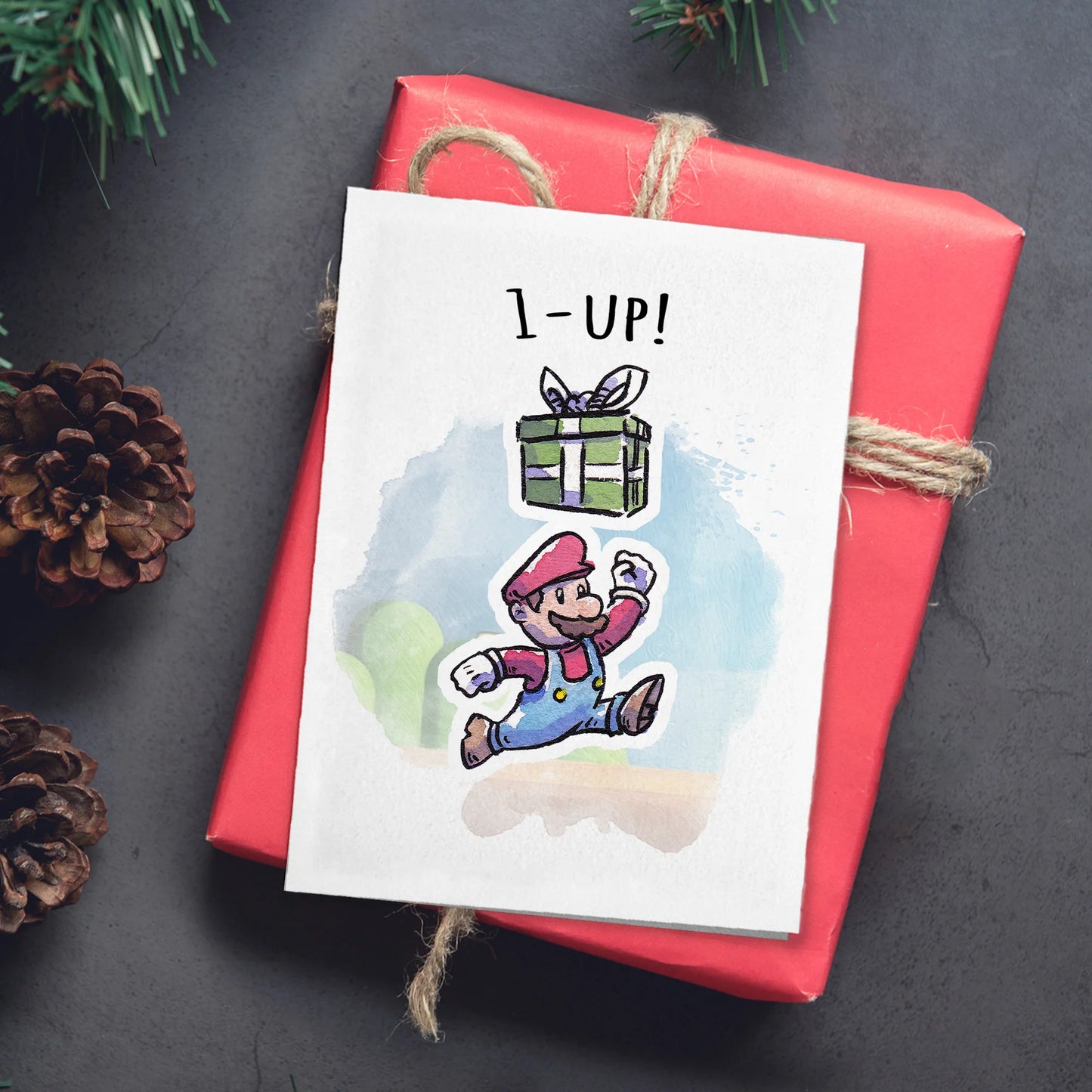 "1 Up!" - Video Game Plumber Birthday Card