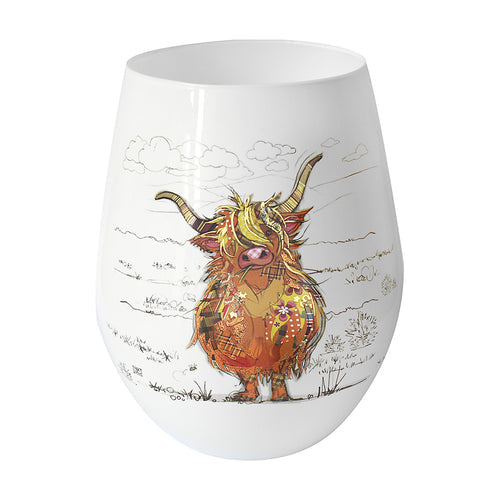 Highland Cow Stemless Wine Glass