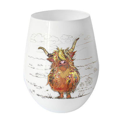 Highland Cow Stemless Wine Glass