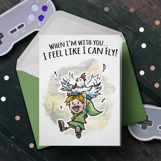"I Can Fly" - Elf Hero Birthday Valentine Card for Gamer