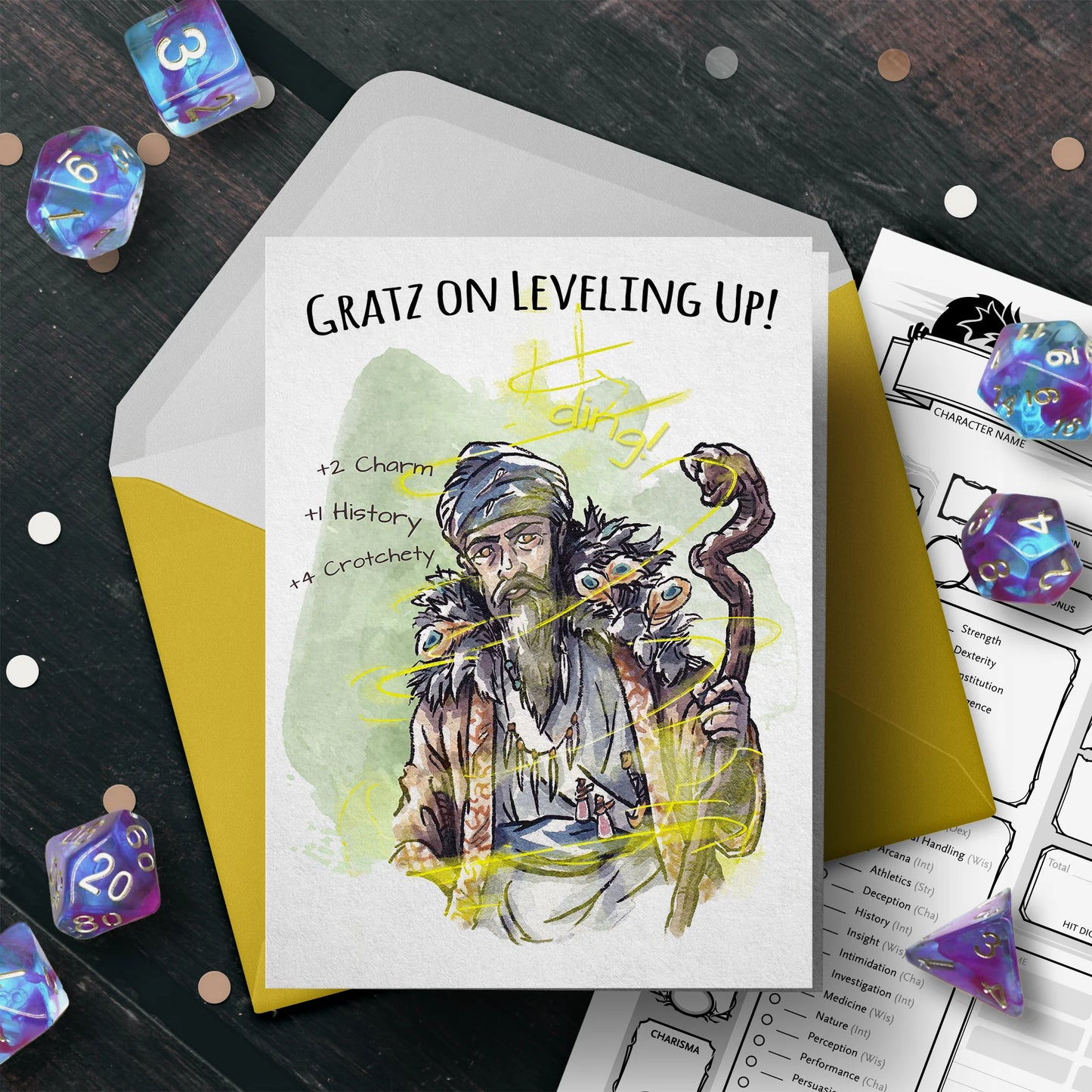 "Gratz on Lvling" (Sorcerer) - D&D Nerdy Gamer Birthday Card