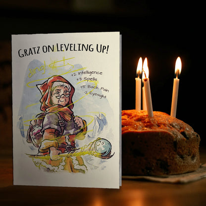 "Gratz on Lvling" (Wizard) - D&D Nerdy Gamer Birthday Card
