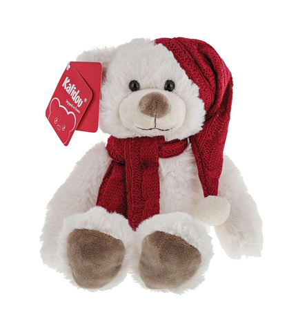 Kalidou White Teddy with Red Hat & Scarf