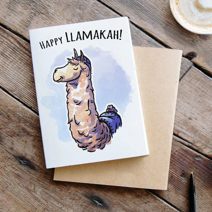 "Happy Llamakah" - Funny Hanukkah Llama Jewish Card