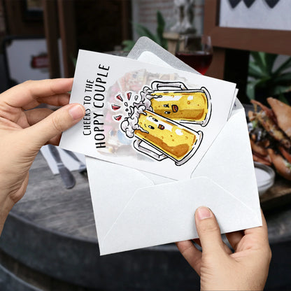 "Cheers to the Hoppy Couple" - Funny Beer Wedding Card