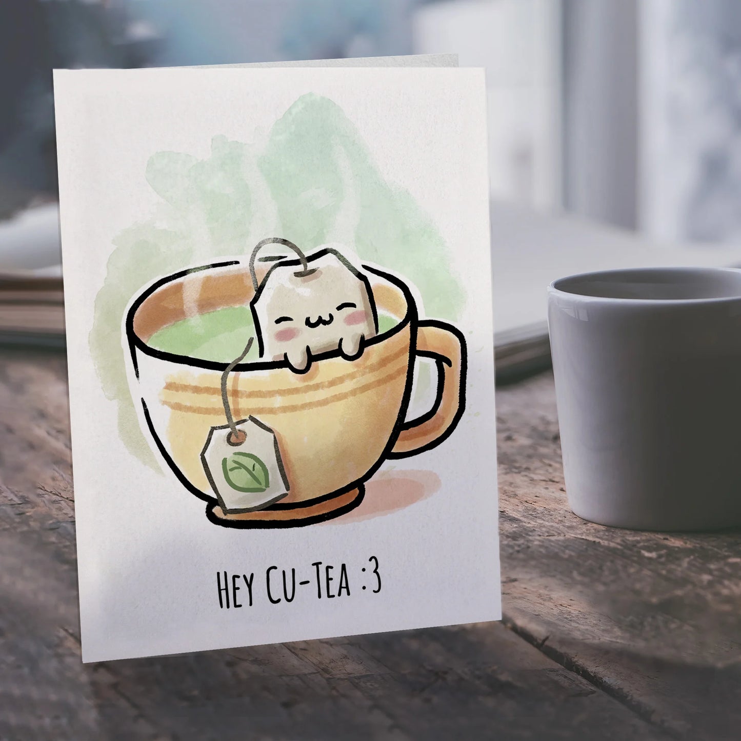 "Hey Cu-Tea" - Cute Tea Lovers Punny Greeting Card For Best Friend or Partner