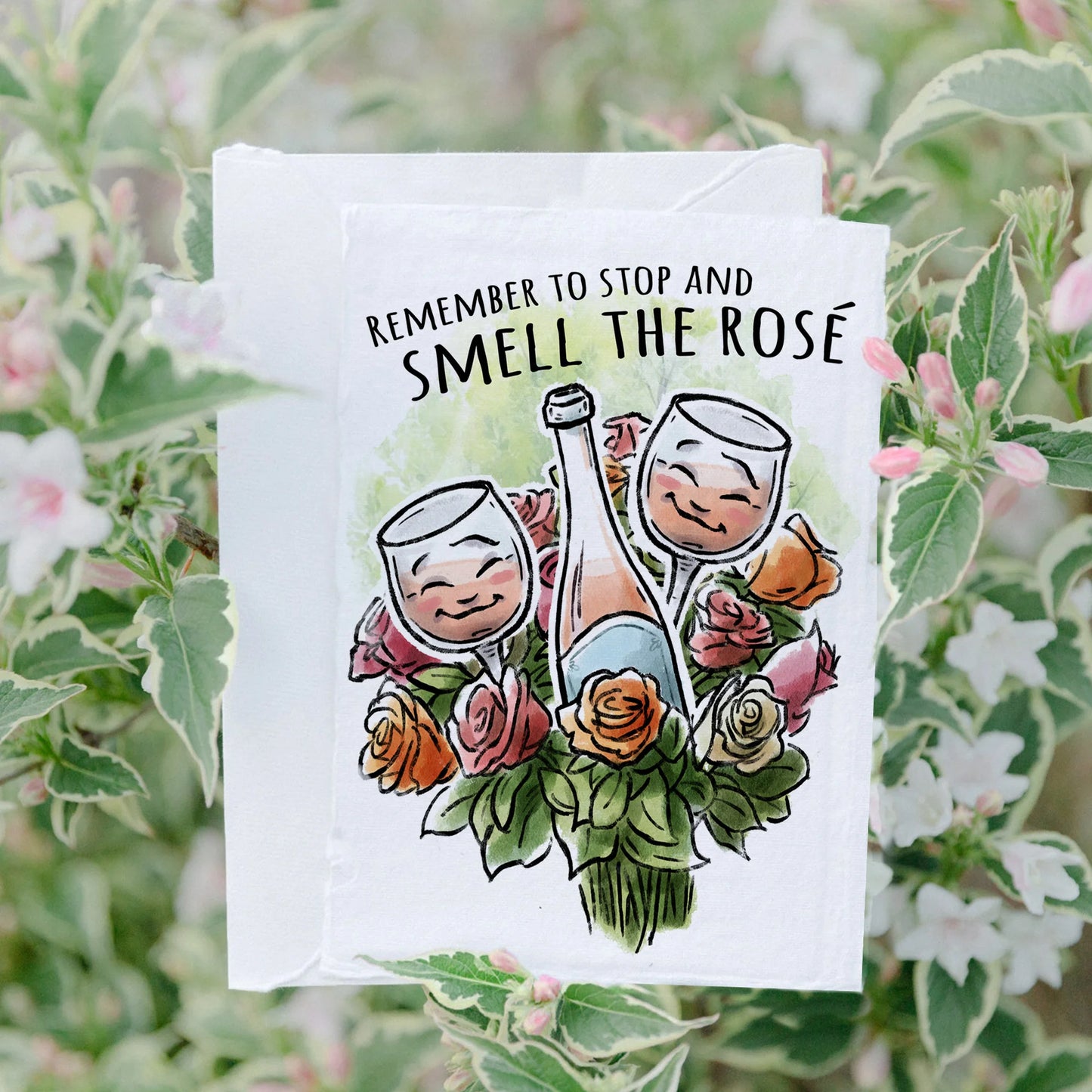 "Remember to Stop and Smell the Rosé" Wine Birthday Card – Perfect for Wine Lovers, Rosé Fans, Wine Moms, Mother's Day, Wedding, or Birthday Gift
