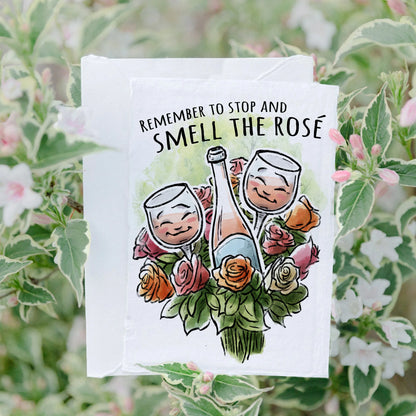 "Remember to Stop and Smell the Rosé" Wine Birthday Card – Perfect for Wine Lovers, Rosé Fans, Wine Moms, Mother's Day, Wedding, or Birthday Gift