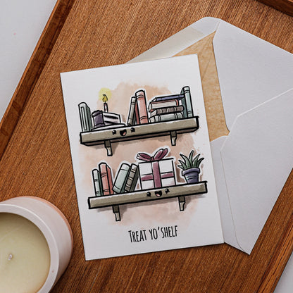 "Treat Yo'Shelf" Funny Cute Book Reading Birthday Card