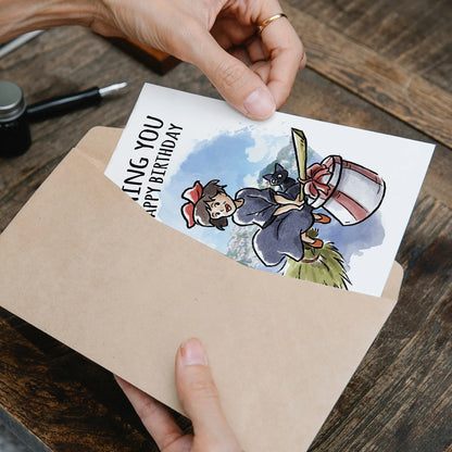 "Witching You" Young Witch Broom Anime Birthday Card