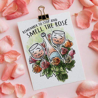 "Remember to Stop and Smell the Rosé" Wine Birthday Card – Perfect for Wine Lovers, Rosé Fans, Wine Moms, Mother's Day, Wedding, or Birthday Gift