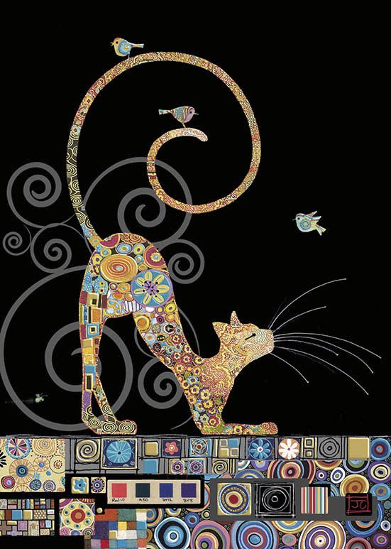Bug Art Cat with Birds Card