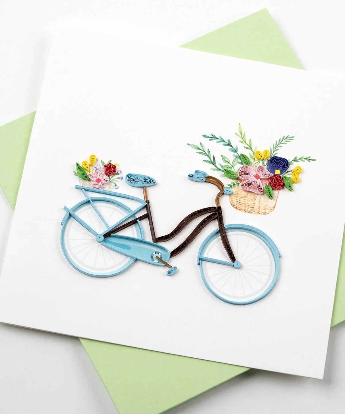 Quilled Bicycle & Flower Basket Greeting Card