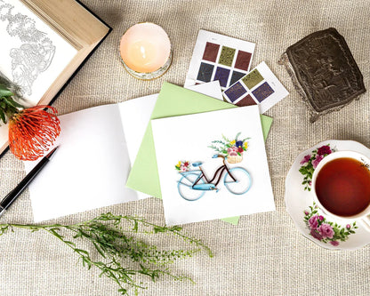 Quilled Bicycle & Flower Basket Greeting Card