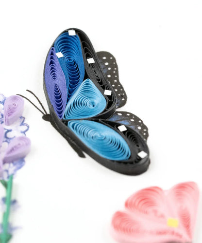 Quilled Birthday Flowers & Blue Butterflies Greeting Card