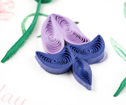 Quilled Birthday Flowers & Blue Butterflies Greeting Card