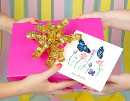 Quilled Birthday Flowers & Blue Butterflies Greeting Card
