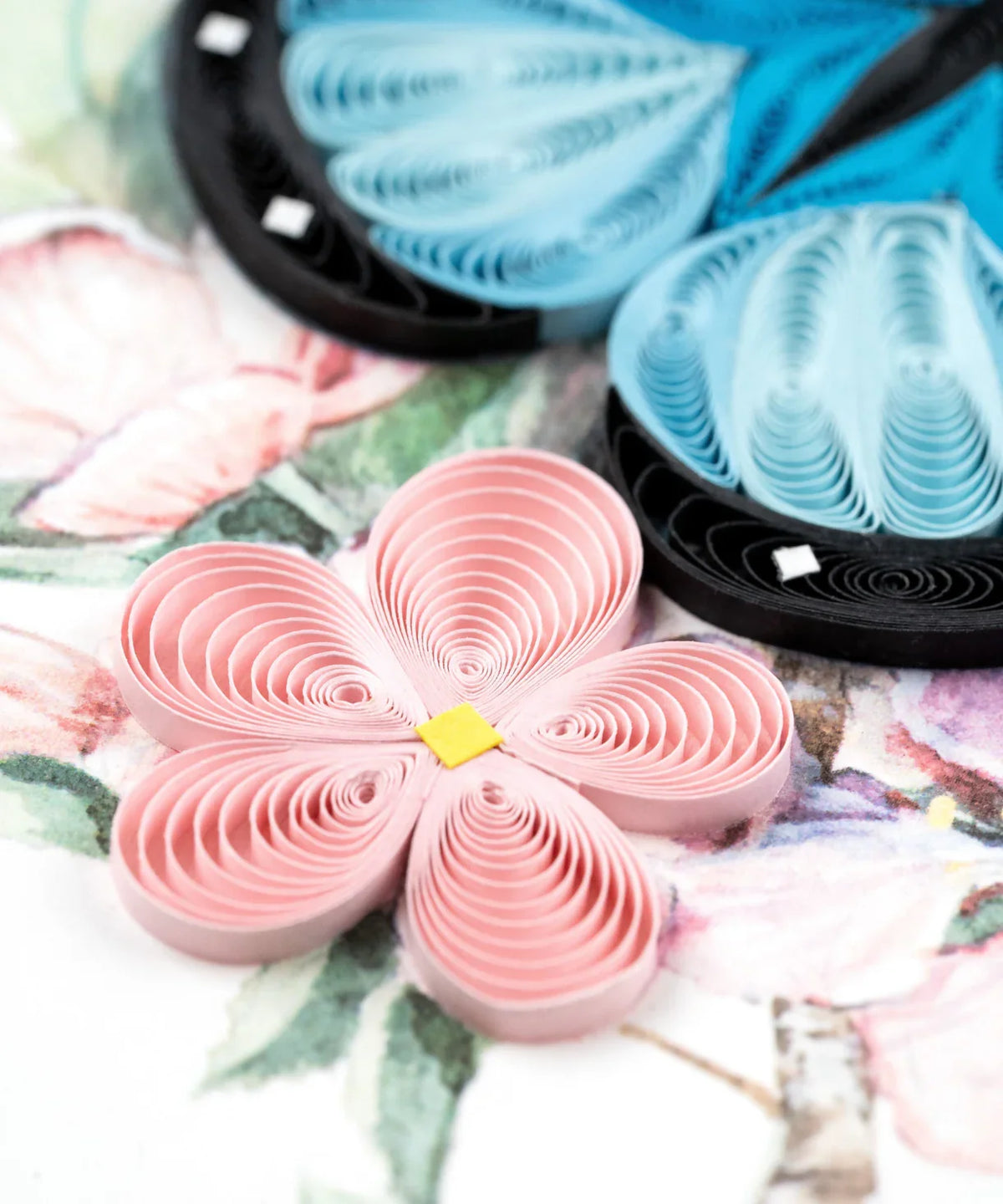 Quilled Blue Butterfly & Flowers Greeting Card