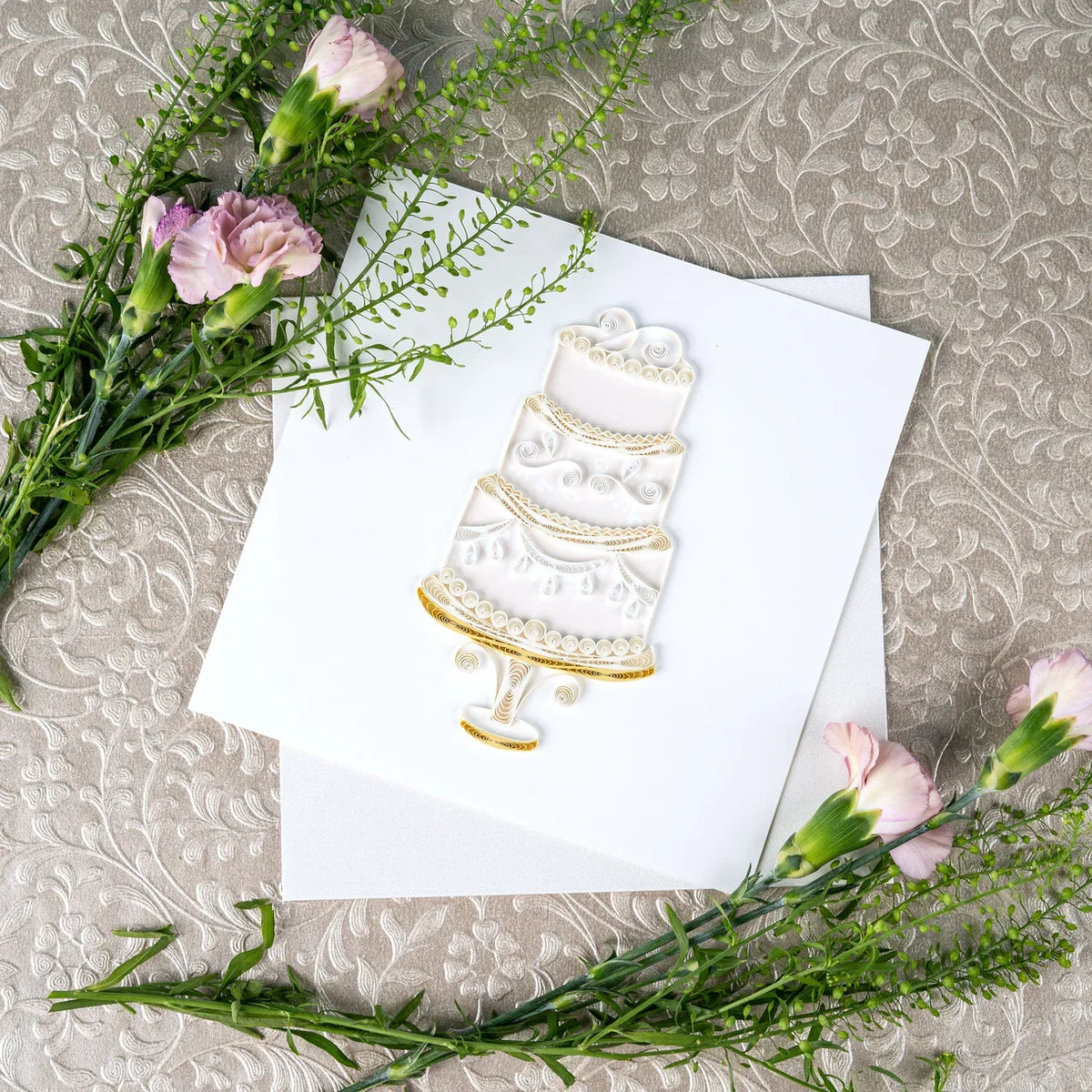 Quilled Elegant Wedding Cake Greeting Card