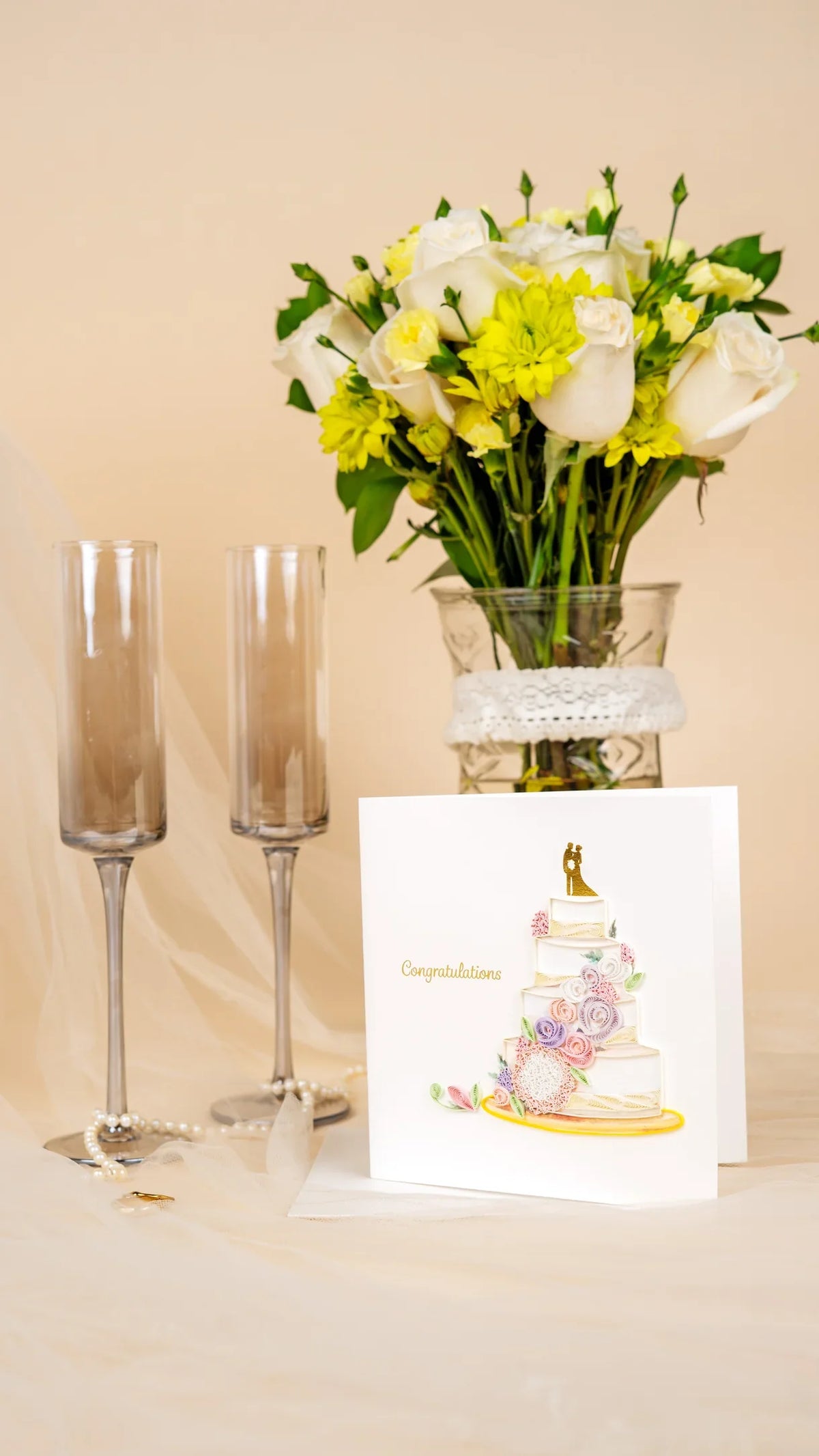 Quilled Floral Wedding Cake Greeting Card