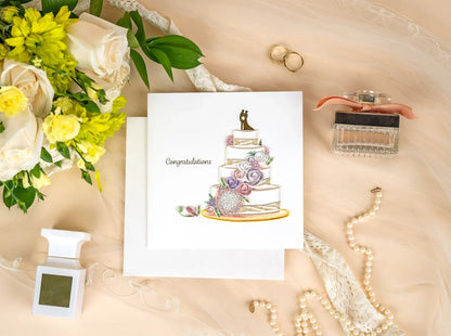 Quilled Floral Wedding Cake Greeting Card