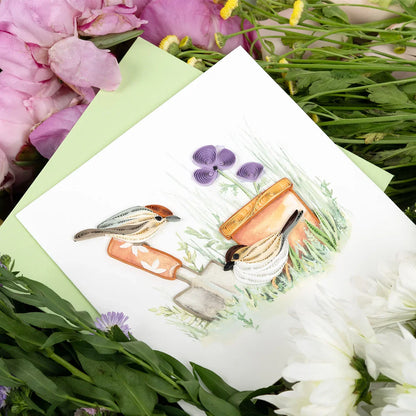 Quilled Garden Sparrow Greeting Card