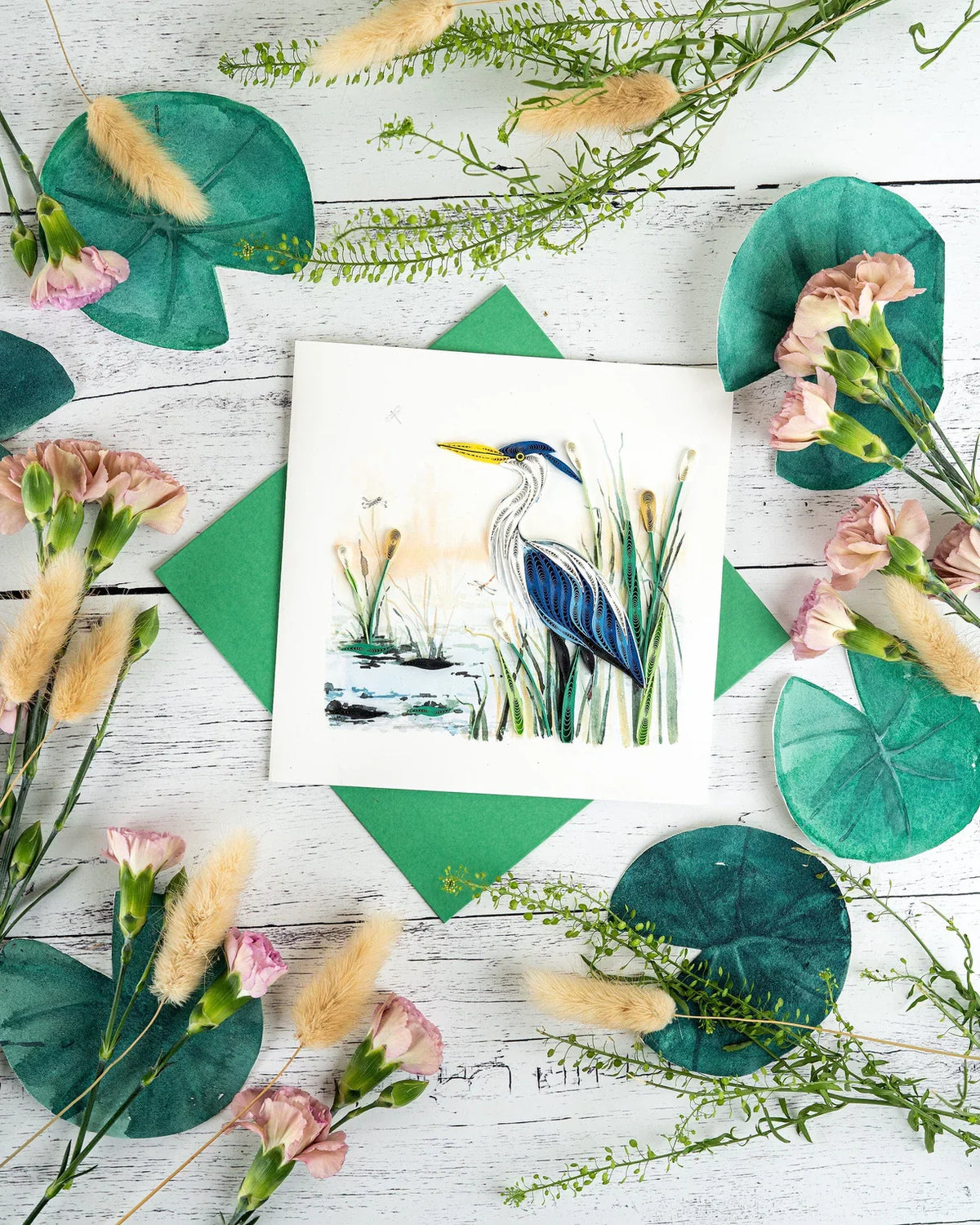 Quilled Great Blue Heron Greeting Card