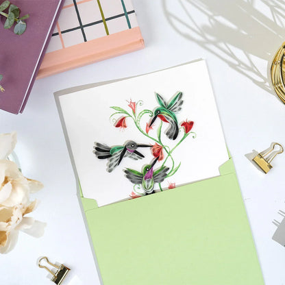 Quilled Hummingbird Trio Greeting Card