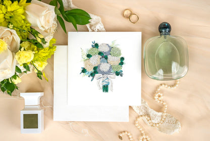 Quilled Hydrangea Wedding Bouquet Greeting Card