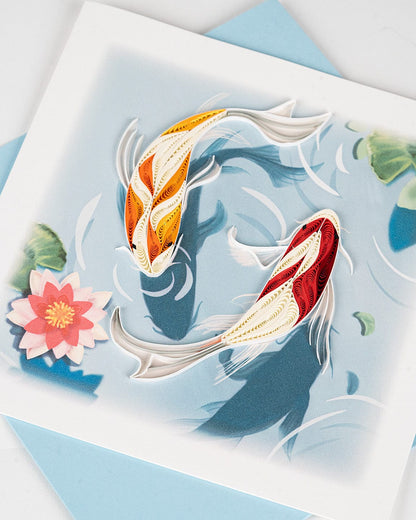 Quilled Koi Fish Pond Greeting Card