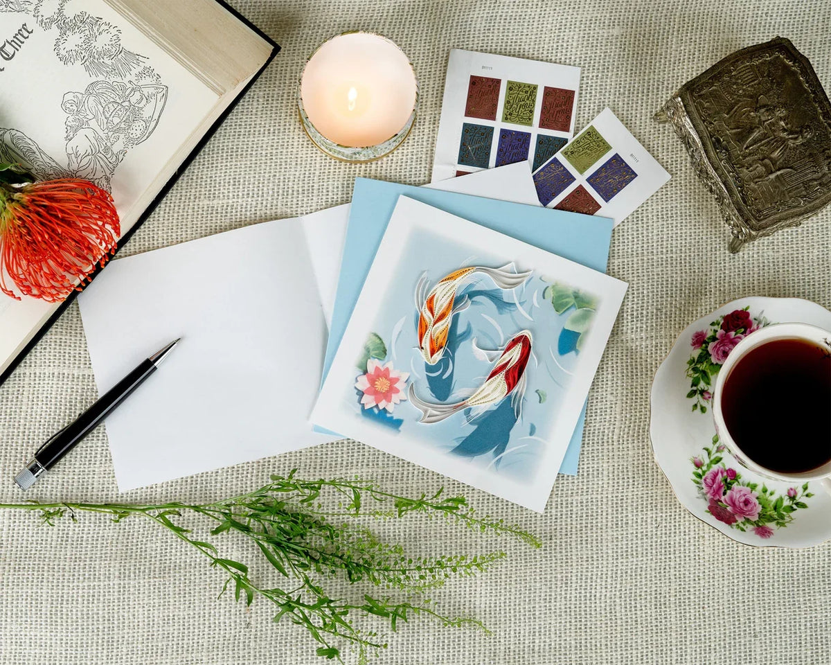 Quilled Koi Fish Pond Greeting Card