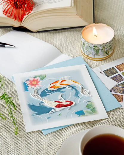 Quilled Koi Fish Pond Greeting Card