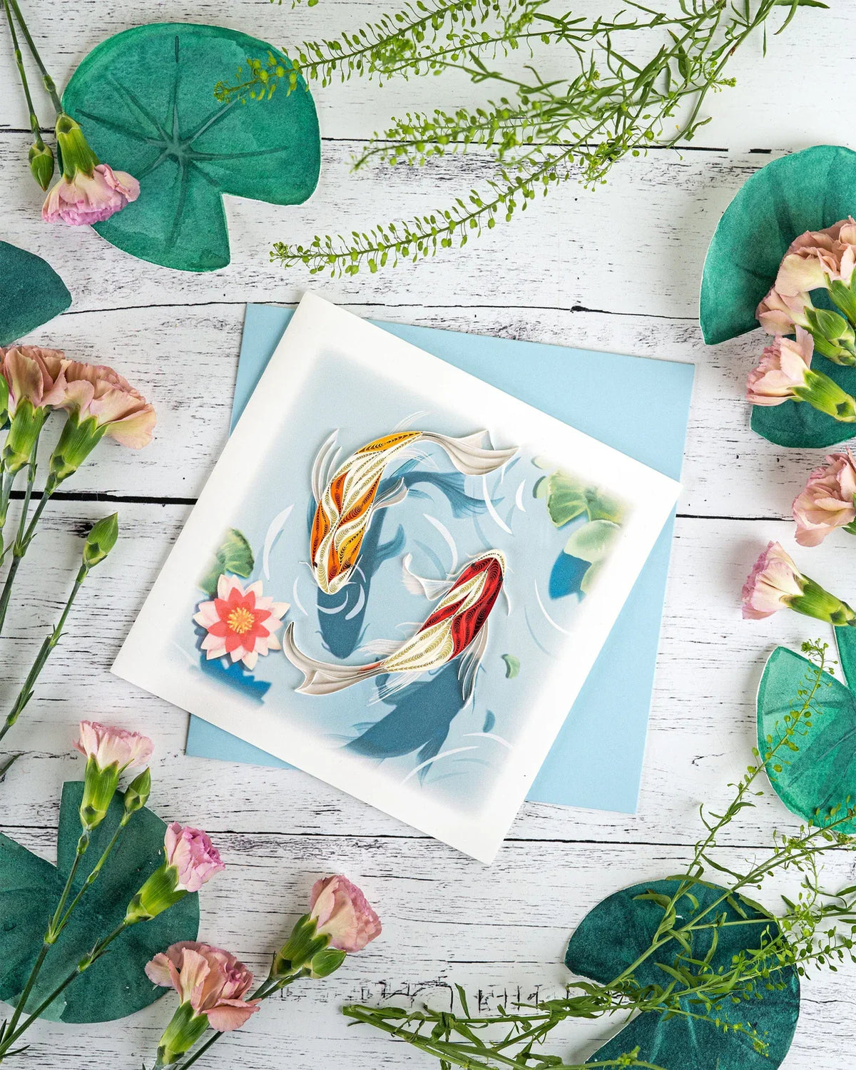 Quilled Koi Fish Pond Greeting Card