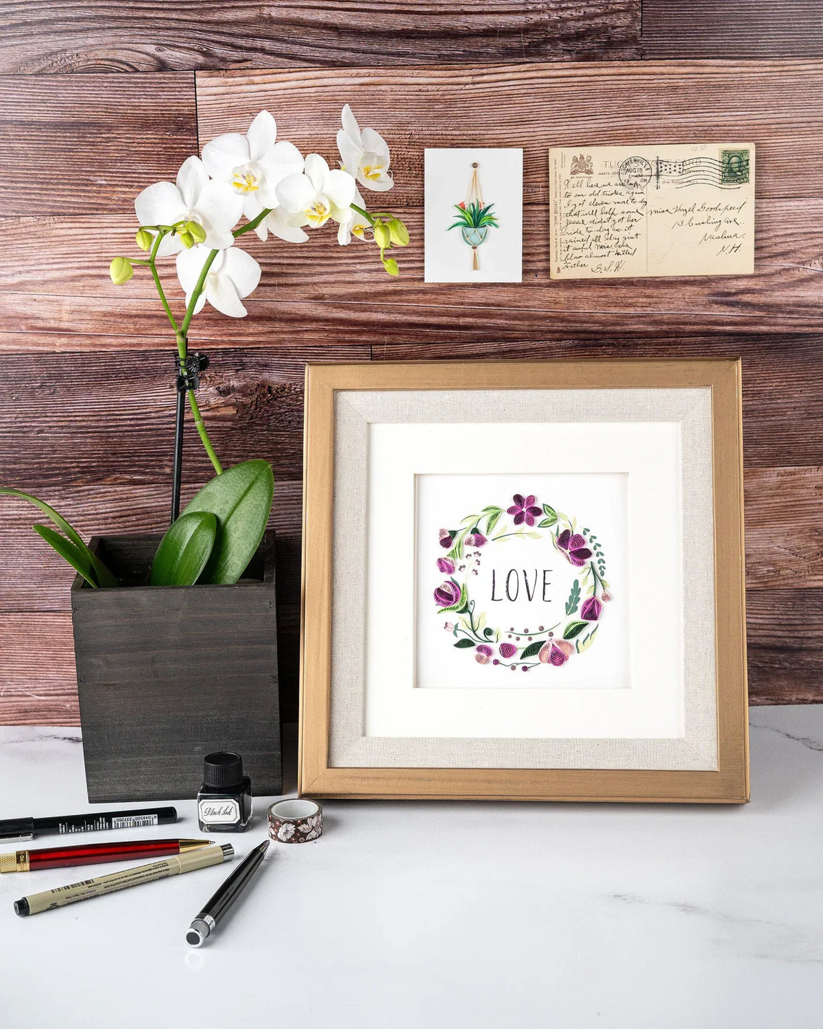 Quilled LOVE Floral Wreath Greeting Card