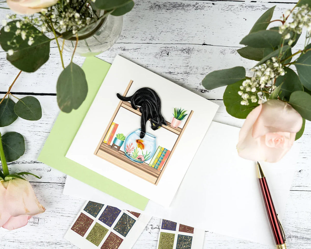 Quilled Mischievous Cat Greeting Card
