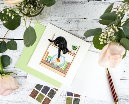 Quilled Mischievous Cat Greeting Card