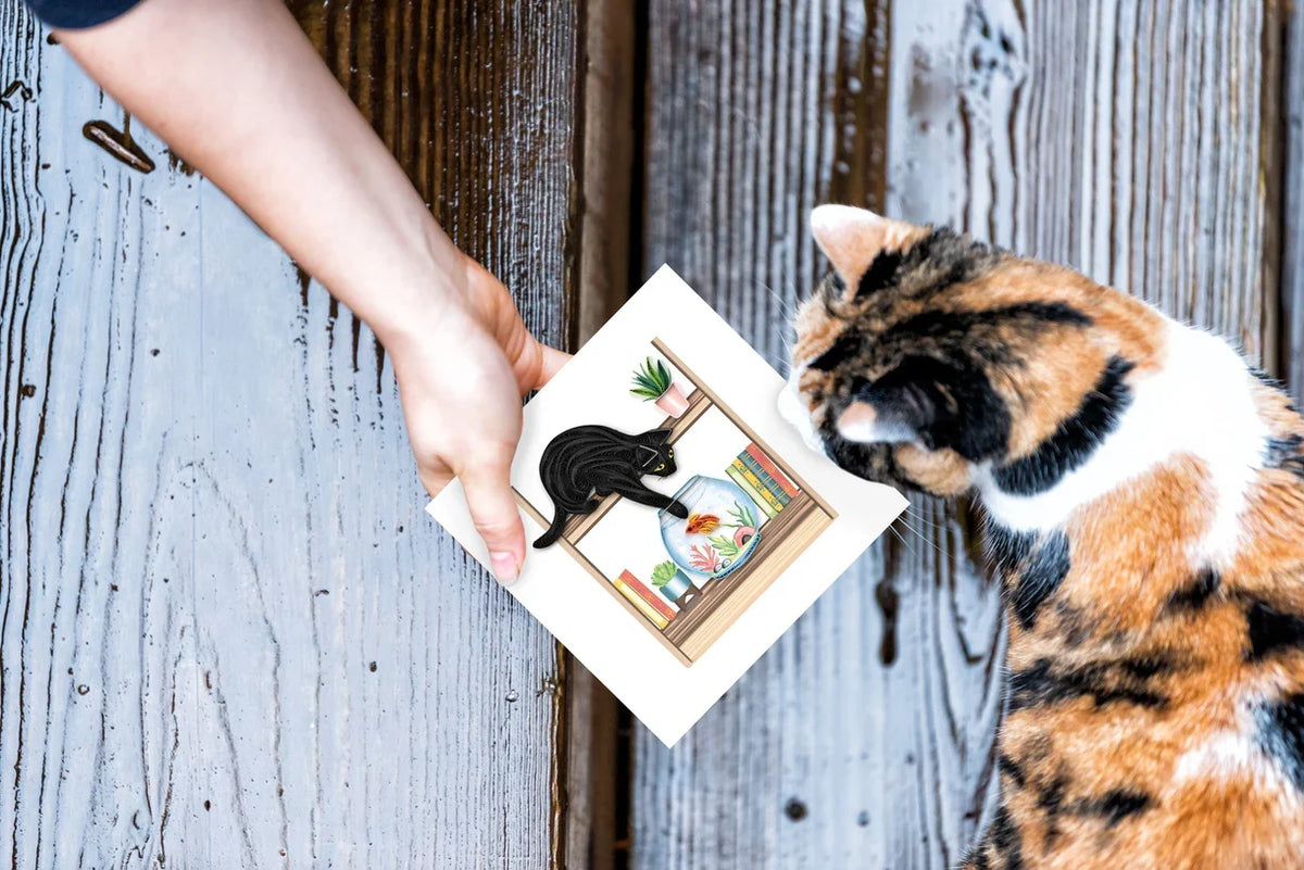 Quilled Mischievous Cat Greeting Card