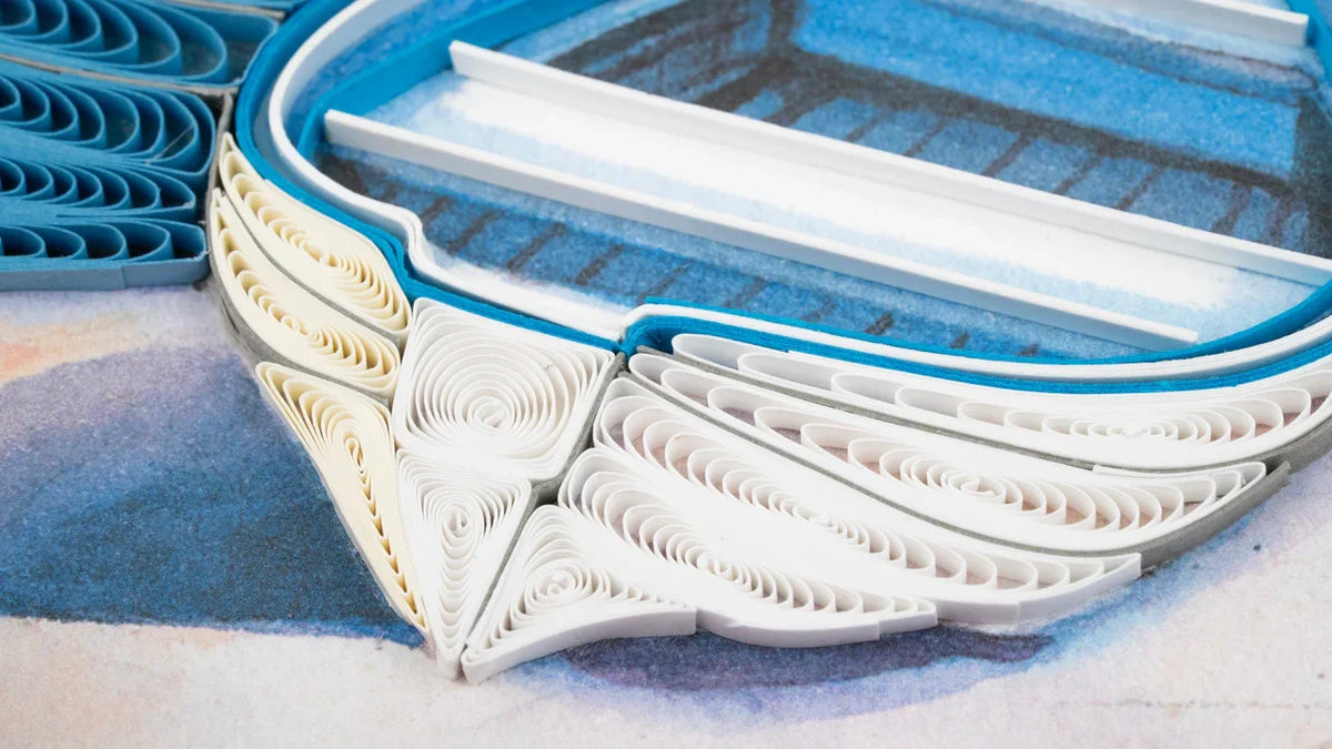 Quilled Two Boats on the Shore Greeting Card