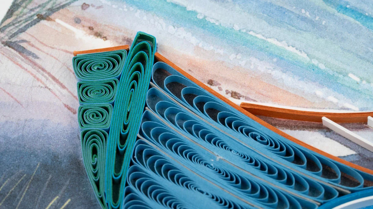 Quilled Two Boats on the Shore Greeting Card
