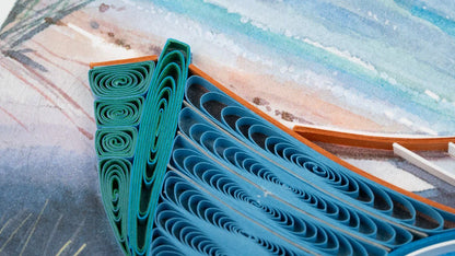 Quilled Two Boats on the Shore Greeting Card