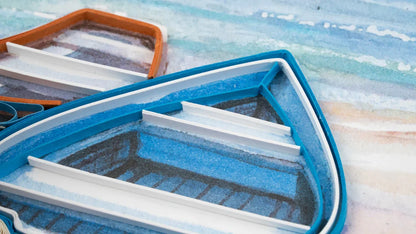 Quilled Two Boats on the Shore Greeting Card