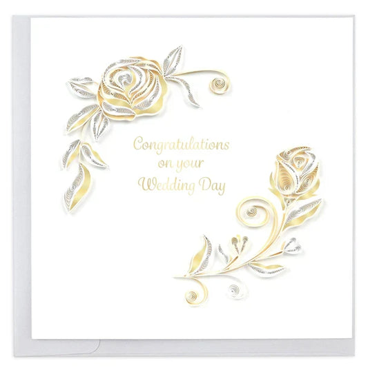 Quilled White Rose Wedding Card