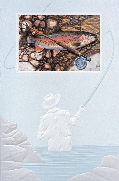PP Birthday Card Rainbow Trout & Rod