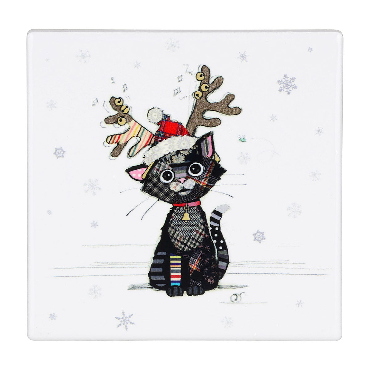 Bug Art Christmas Kooks Kitten Ceramic Coaster