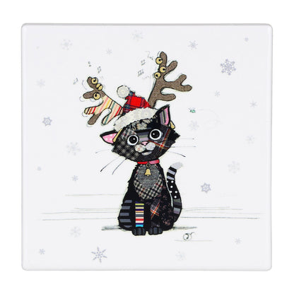 Bug Art Christmas Kooks Kitten Ceramic Coaster
