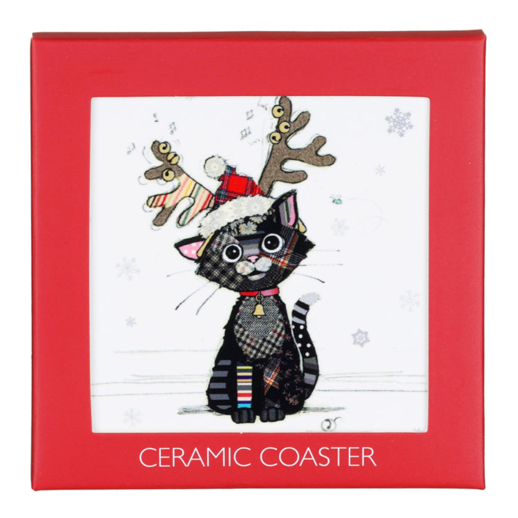 Bug Art Christmas Kooks Kitten Ceramic Coaster