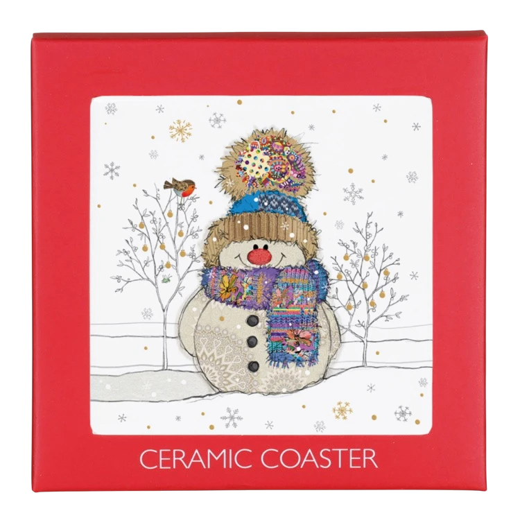 Bug Art Christmas Snowman Ceramic Coaster