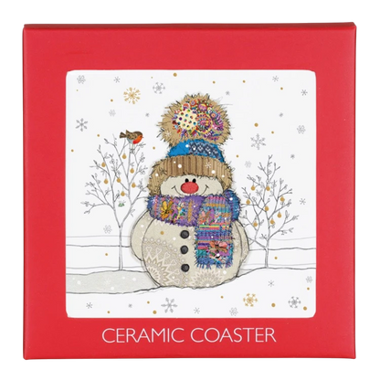 Bug Art Christmas Snowman Ceramic Coaster