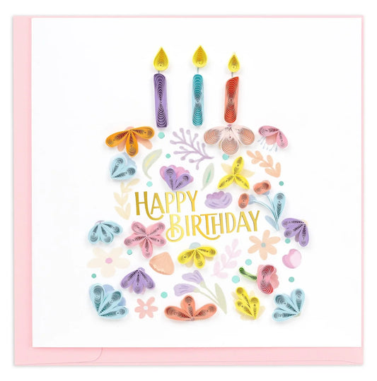 Quilled Floral Birthday Cake Greeting Card
